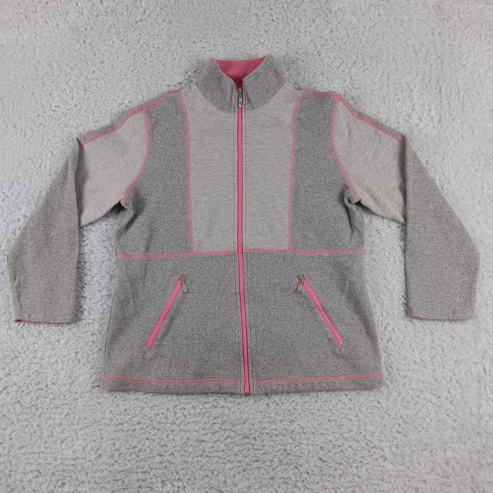 Drapers & Damons Petites Gray Pink Colorblock Full Zip Fleece Jacket PS 50991P